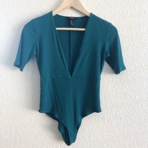 Forever 21- Ribbed Low V-Neck Bodysuit Teal